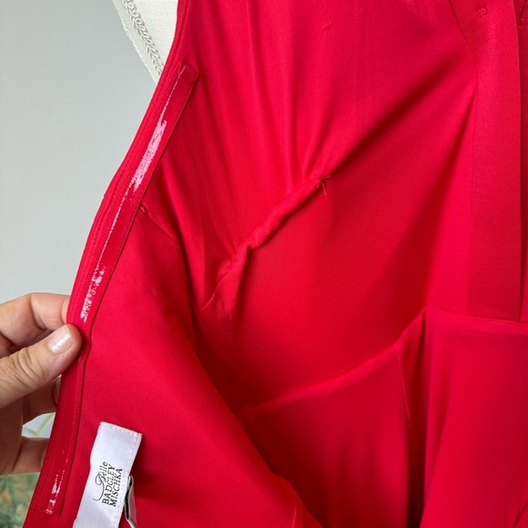 Belle Badgley Mischka Red High Low Collared Halter Dress Scuba Material size 4 - Picture 11 of 11